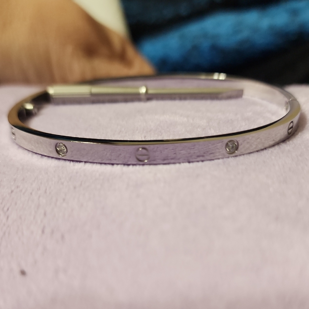 Cartier Silver Tone Crystal Screw-Accent Bangle Bracelet AUTHENTIC